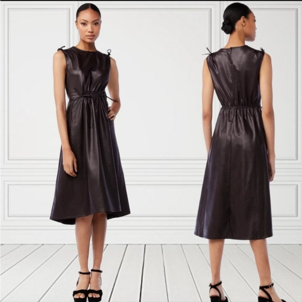 Scoop Women's Faux Leather Midi Dress with Cinched Waist